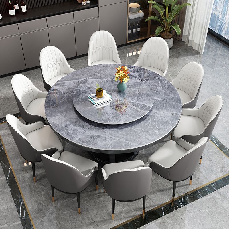 Round Stone Turntable Table Minimalist Furniture with Pedestal Base