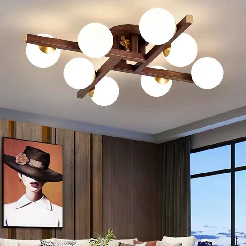 Modern Simple Ceiling Lamp Wooden Ball Shape Shade Ceiling Light for Living Room