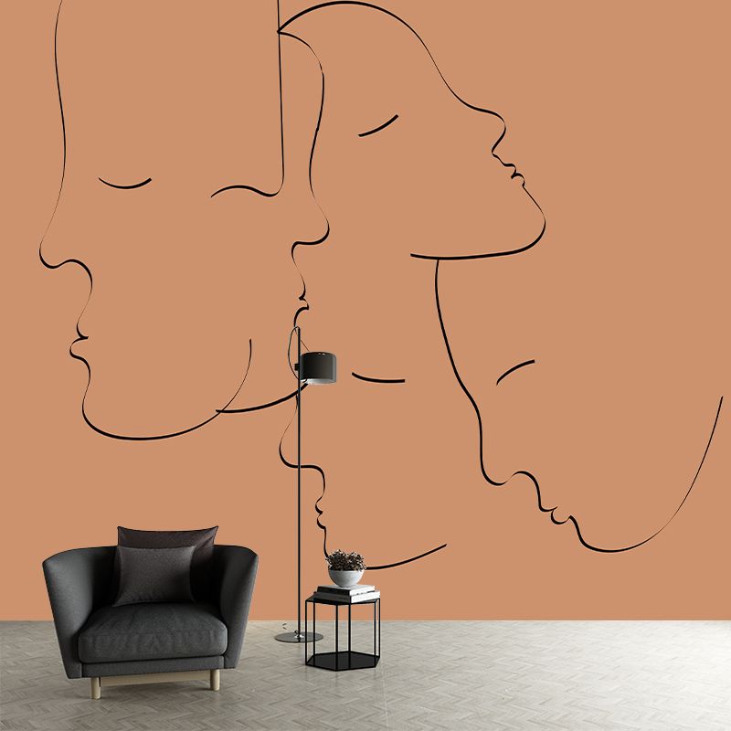 Line Art Wallpaper Mildew Resistant Sleeping Room Wall Mural