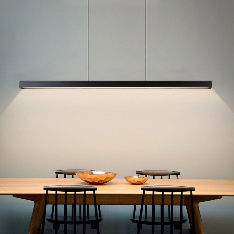 Simple Shape Hanging Island Light Modern Chandelier Light Fixture in Black for Dining Room