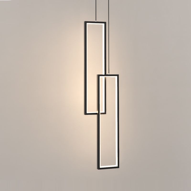 Rectangular LED Pendant Light Minimalist Metal 2-Light Bedside Hanging Light in Black