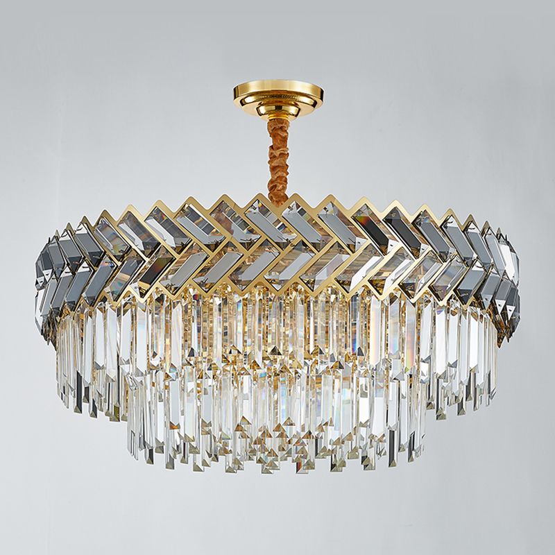 Contemporary Round Pendant Light Fixture Crystal Living Room Chandelier in Gold