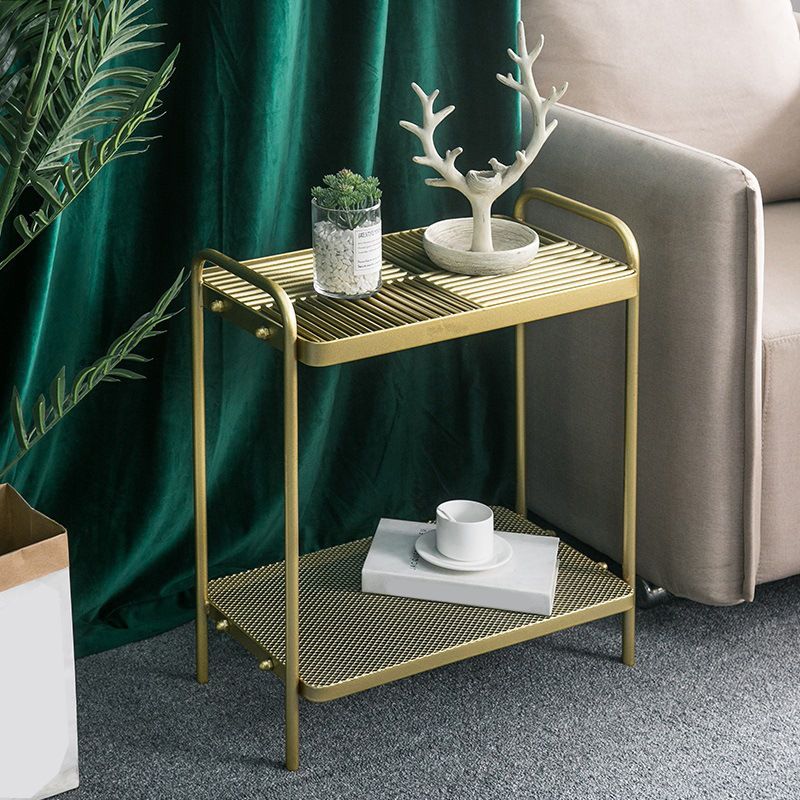 4 Legs Rectangular Side Table 19.68 inch Wide End Table with 2 Shelves