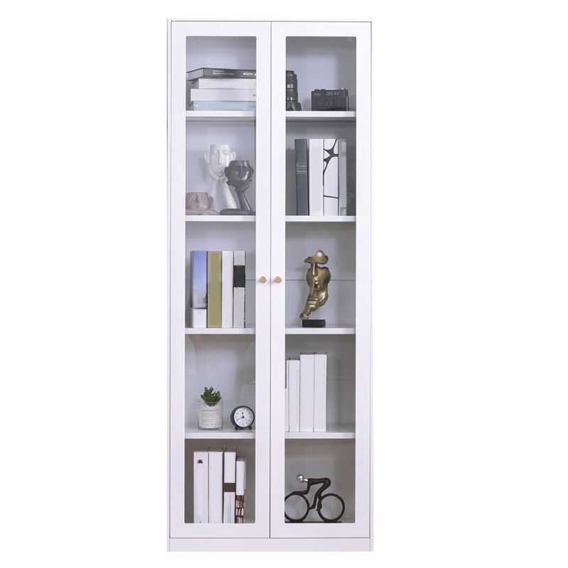 Modern Style Metal Bookshelf White Close Back Bookcase with Door for Home Office