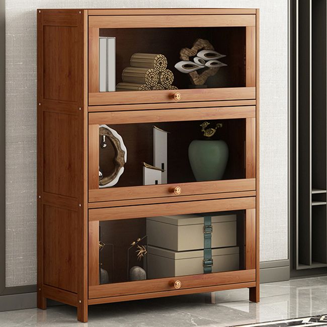 Mid Century Modern Bamboo Accent Cabinet in Brown with Glass Paned
