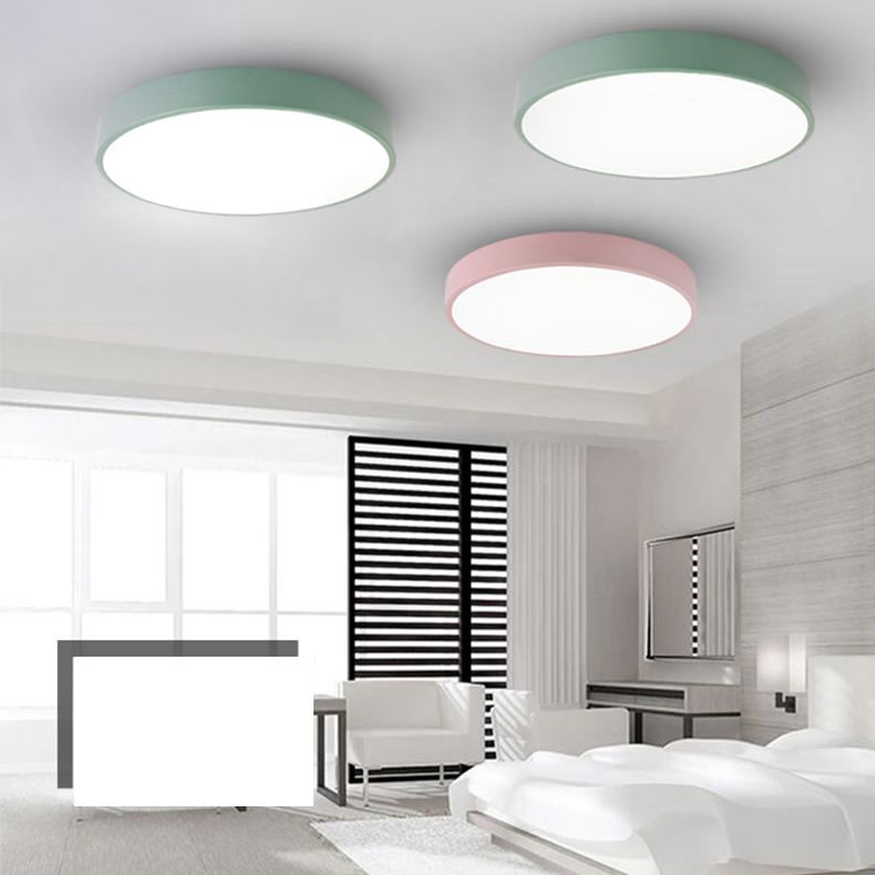 Sala de estar infantil color macarron ronda incrustada lámpara de techo LED de metal