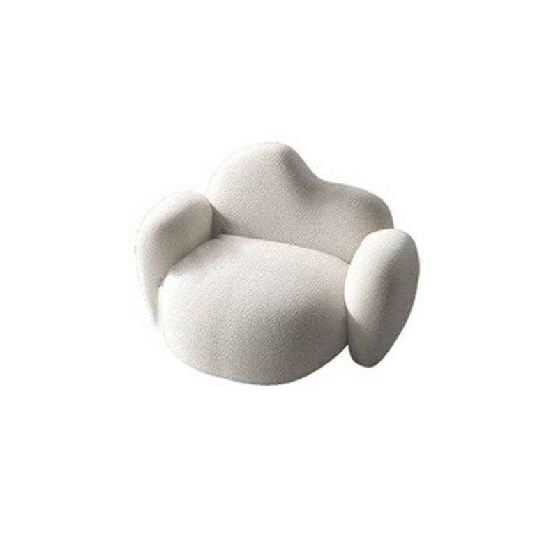 White Wool Curved Back Sofa Modern 34.65" H Square Arm Seating
