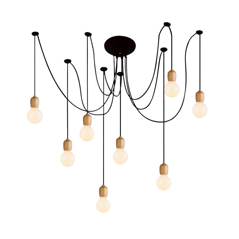 Schwarze Beute Hanging Lampe mit freiliegendem Glühbirnen -Industrieholz 8/12 Lichter Esszimmer Anhängerlampe