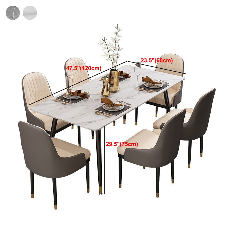 Rectangle Dining Table White and Gray Stone Modern Dining Table