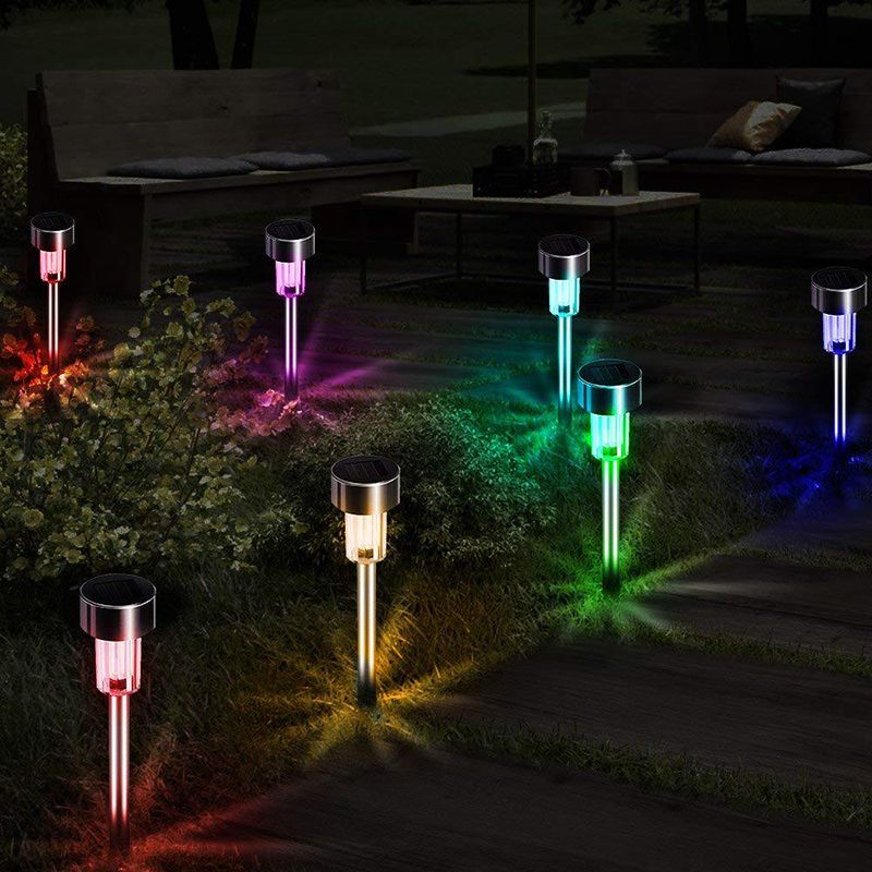 Stainless-Steel Cylindrical Shape LED Lawn Light Decorative Silver Solar Ground Lighting