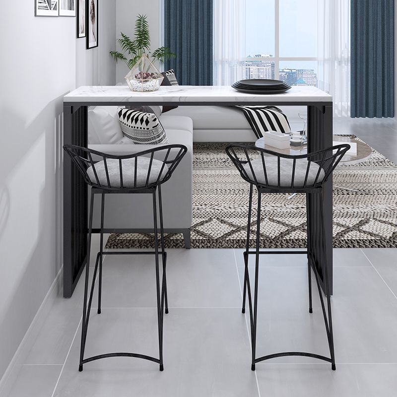 Rectangle Bar Dining Table White Faux Marble Top Bar Height Table with Sled Base