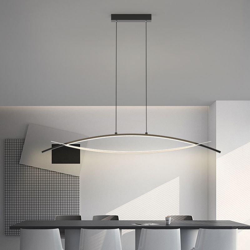 Simple Curved Hanging Island Light Metal LED Dining Room Island Ceiling Light