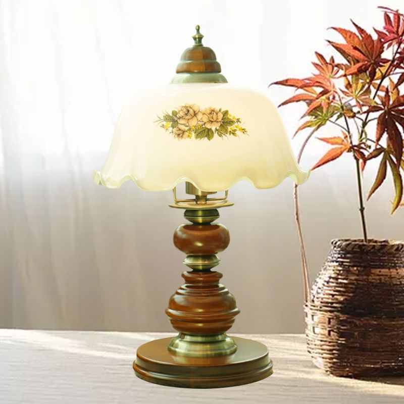 Opal Glass Brown Smasled Table Lighting Dome Dome 1-Bulb Classic Liking Light With Baluster Design