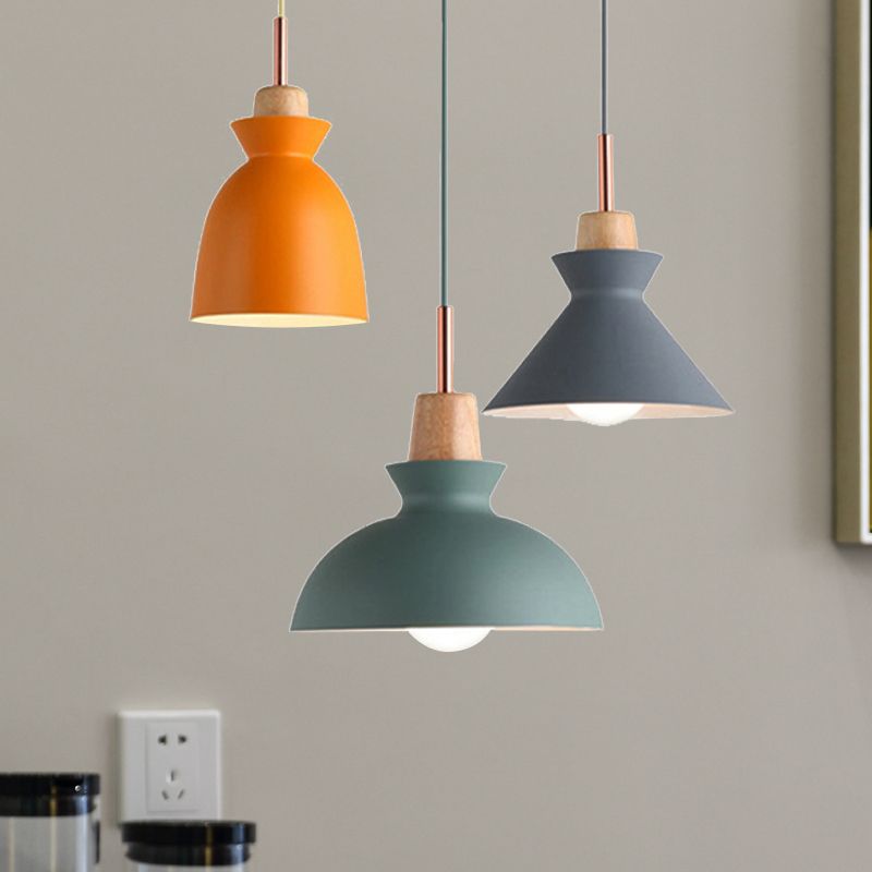 Multi-Color Cone and Dome Hanging Lighting Modern 3 Lights Metal Pendant Ceiling Light with Linear/Round Canopy