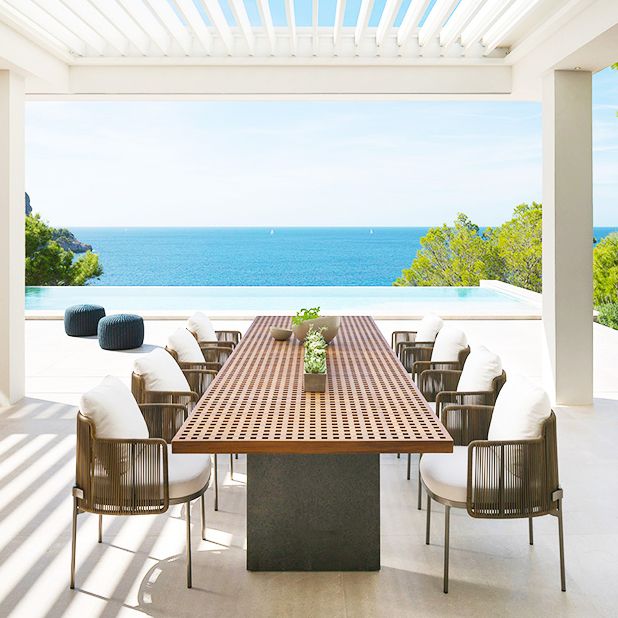 Boho Style Dining Set Wooden Rectangular 1/9 Pieces Dining Set