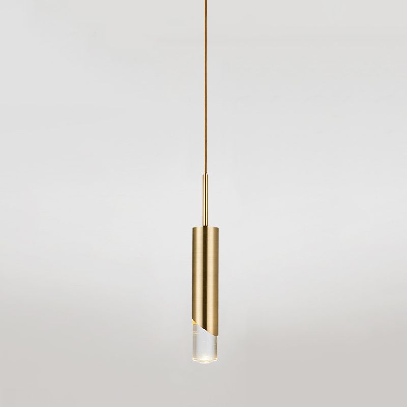 Modern Creative Cylindrical LED Pendant Light Electroplate Metal Hanging Lamp with Acrylic Shade