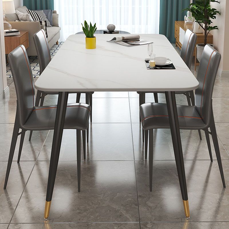 Light Luxury Rectangle Stone Top Dining Table Metal 4 Legs Dining Table