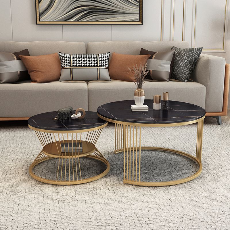 Slate Coffee Table Round Nesting Coffee Table Set with Storage
