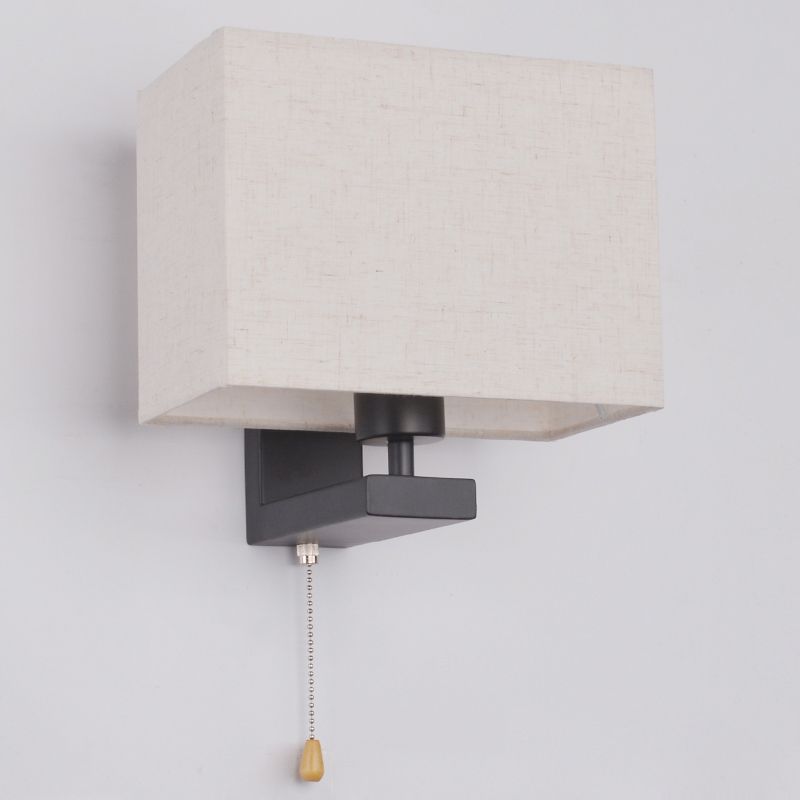 Fabric Rectangle Wall Lamp Simple Style 1 Bulb Beige Wall Light Fixture for Bedside