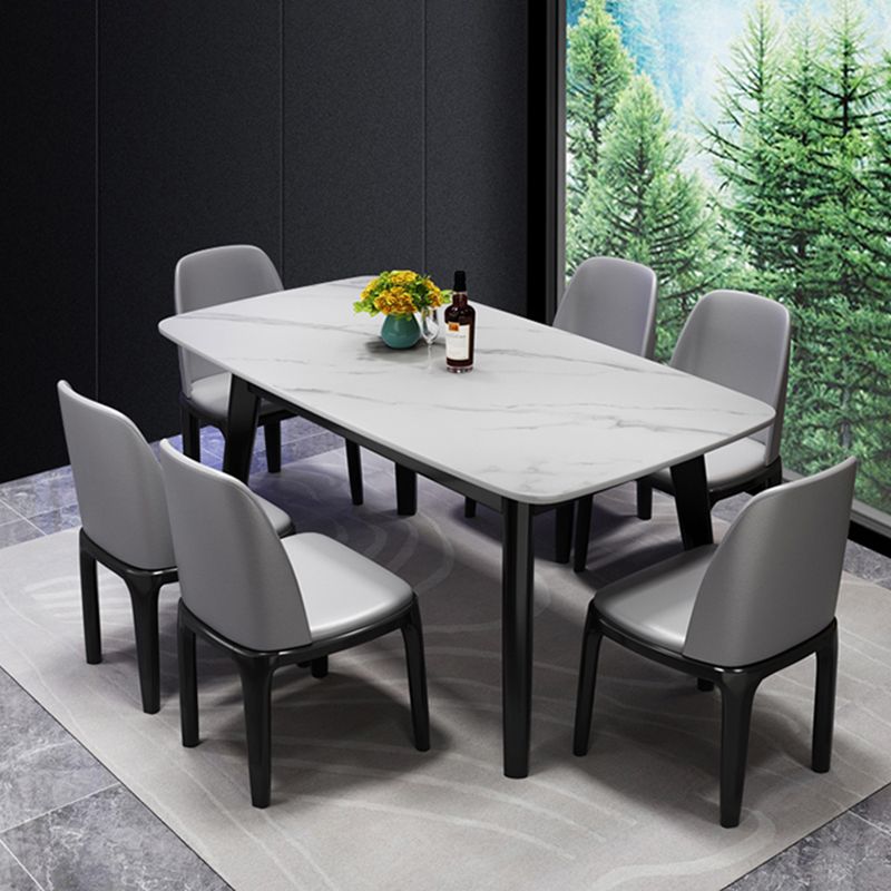 Scandinavian Style Rectangular Black Legs White Slate Dining Table Set with Base