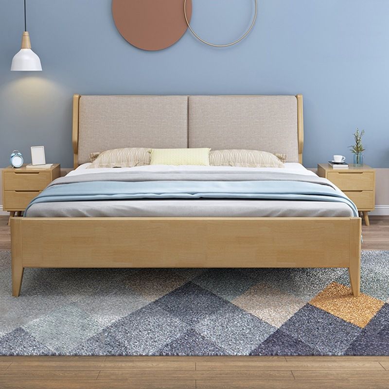 Contemporary Solid Wood Standard Bed, Rectangular Upholstered Headboard Bed