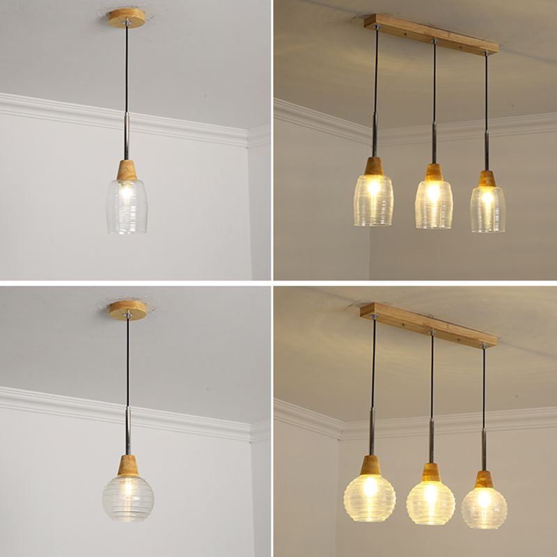 Geometrisches Glas hängend hängendes Holz zeitgenössischer Stil Anhänger Licht für Küche