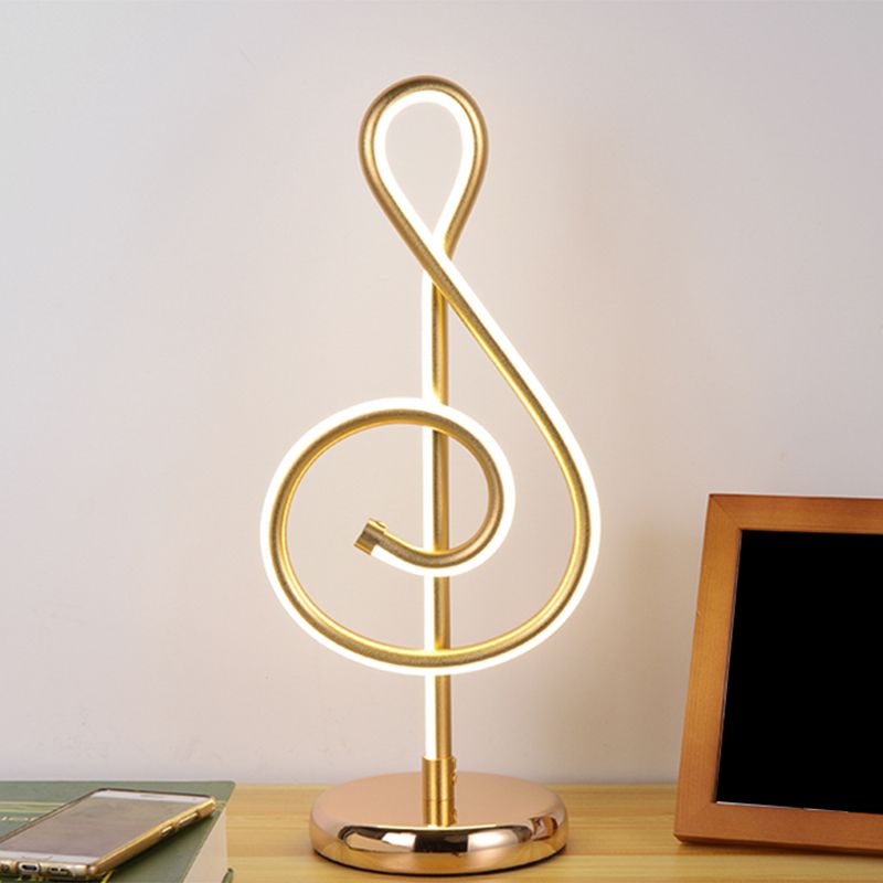 Black/White/Gold Musical Note Desk Lamp Minimalism LED Metal Night Table Lighting with Round Pedestal in Warm/White Light