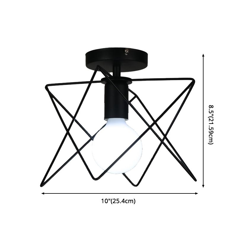 Black 1-Light Semi Flush Ceiling Light in Industrial Vintage Style Wrought Iron Flush Mount with Iron Frame