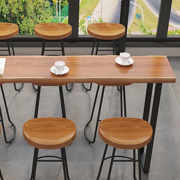 Modern Table Set 1/7 Pieces Bar Rectangle Wood Counter Table with Stools for Milk Tea Shop