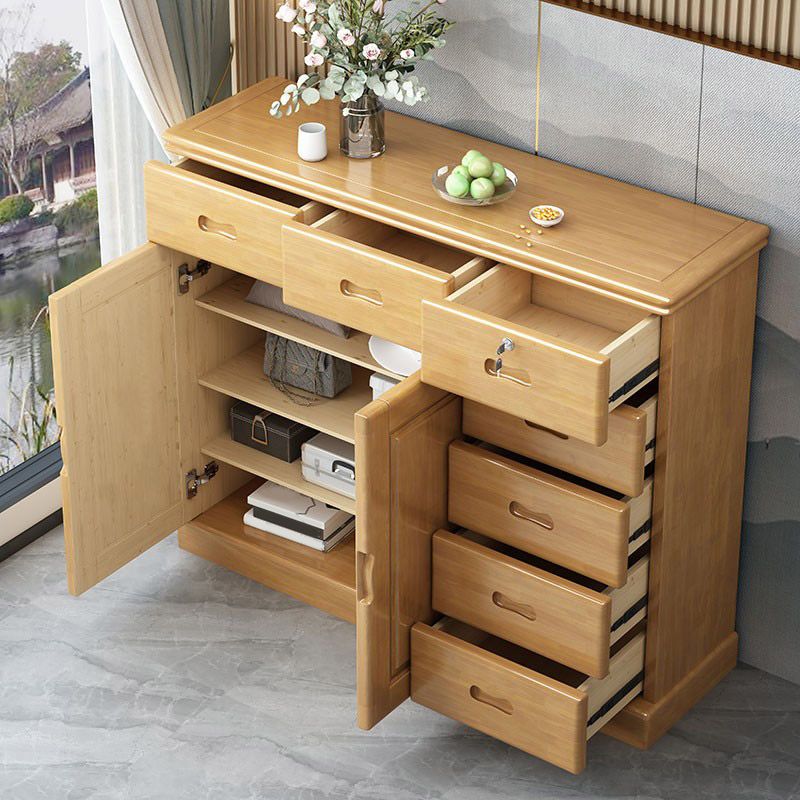 Rubberwood Accent Cabinet with Drawers Contemporary Storage Cabinet