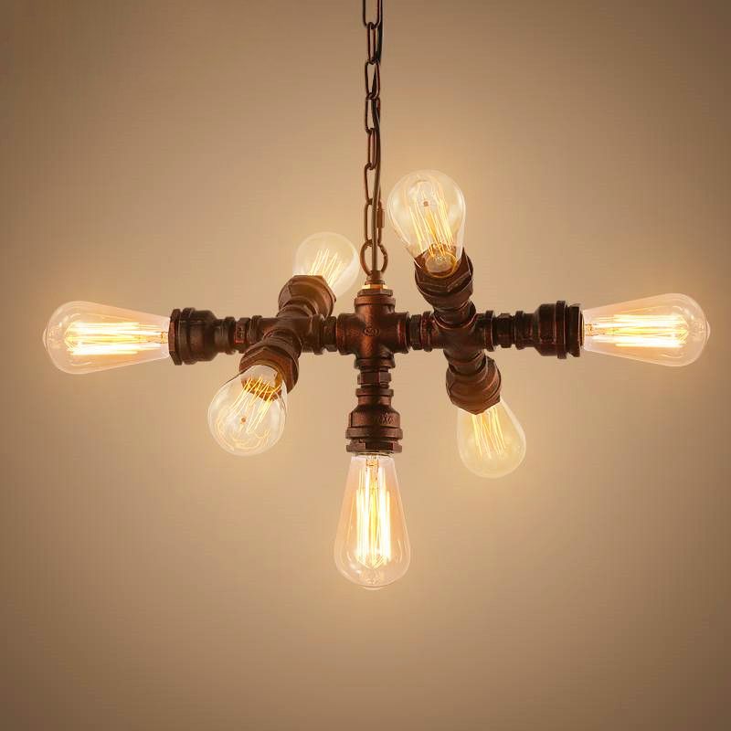 Sputnik Design Piping Bistro Kroonluchter Steampunk Iron 7-Bulb Antiek bronzen plafond Hang Light