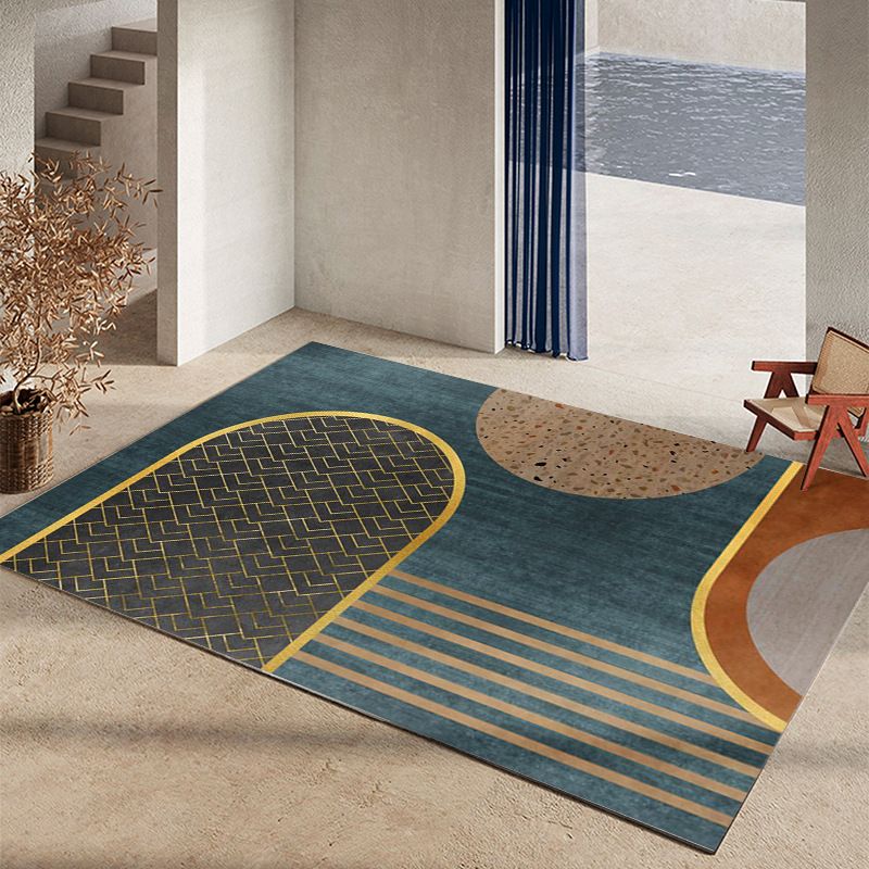 Dark Orange Geometric Rug Polyester Simple Rug Washable Rug for Home Decoration