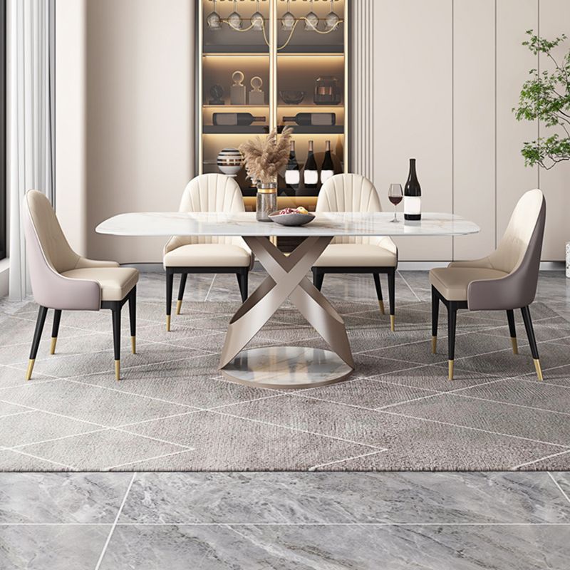 Modern Style Dining Rectangle Table Sintered Stone Table with Metal Legs for Home