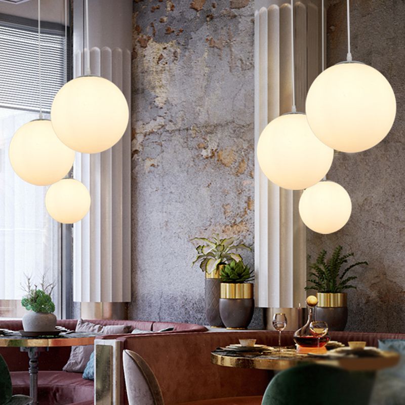 1 Light Round Ceiling Light Modern Simple White Glass Ceiling Fixture for Restaurant