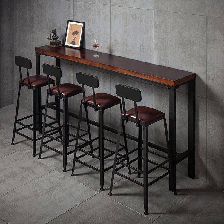 Industrial Brown Leather Bar Stools Square Stool with Metal Base
