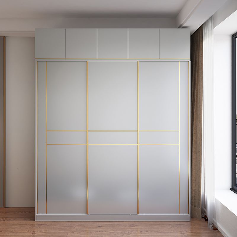 Gray Colour Wardrobe Armoire Wood Soft Close Door Wardrobe Closet with 2-drawer