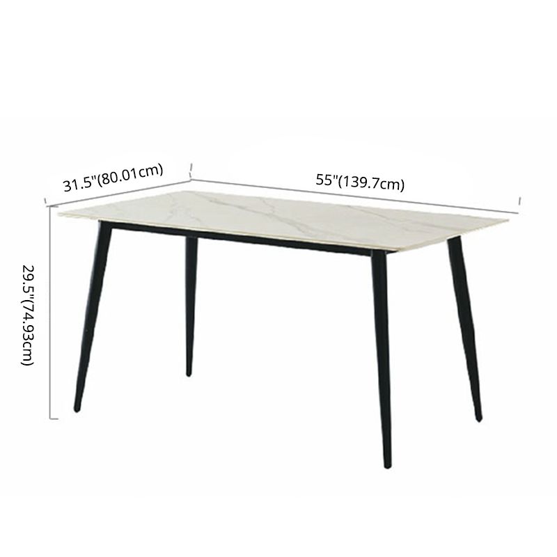 Mesa de comedor de piedra sinterizada de estilo moderno con mesa de forma rectangular y 4 patas base para uso en el hogar