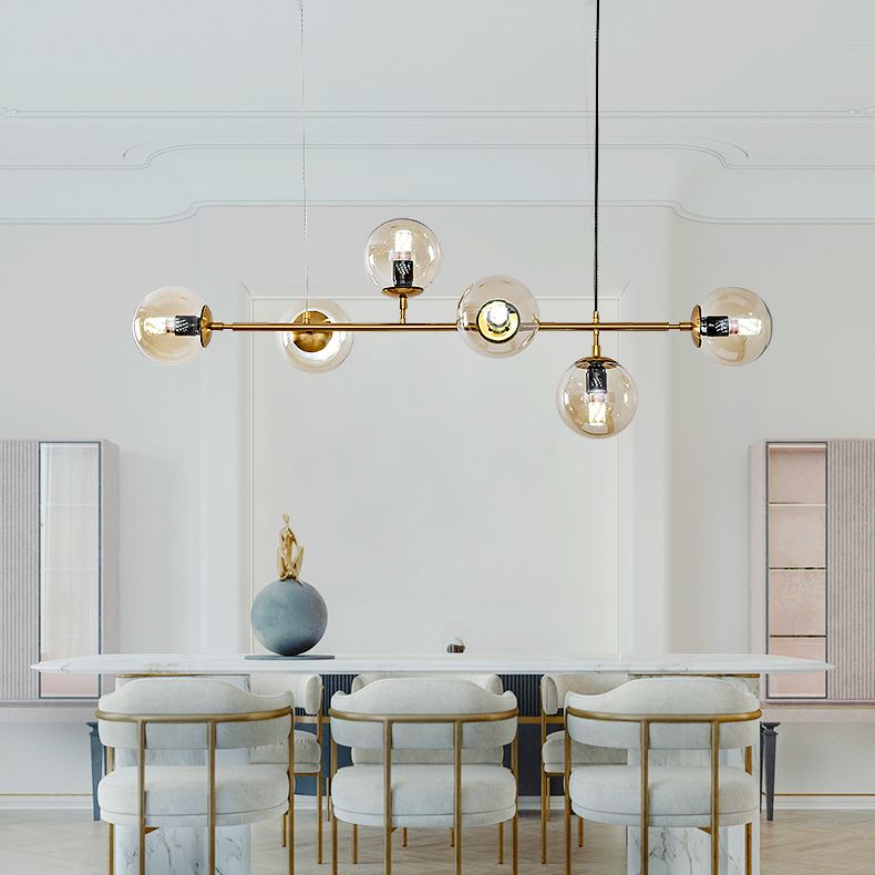 6 Luz de la isla colgante de la isla dorada moderna Luz de techo de la isla de vidrio esférico para mesa de comedor