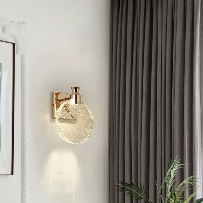 Moderne minimalistische stijl cirkelvormige wand gemonteerd verlichtingskristal 1 lichte sconce verlichtingsarmatuur voor slaapkamer