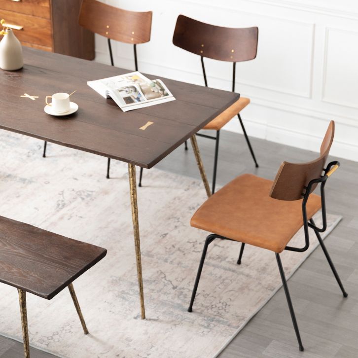 Rectangle Wood Color Dining Table Oak Solid Wood Table Luxury with 4 Legs