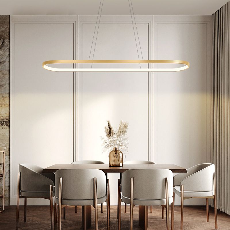 Metal Oblong Pendant Light Fixture Minimalist Gold Plated LED Island Lighting over Table