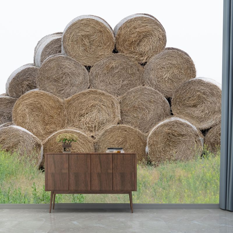 Customized Straw Bale Mural Decal Light Color Wall Covering Mildew Resistant for Living Room