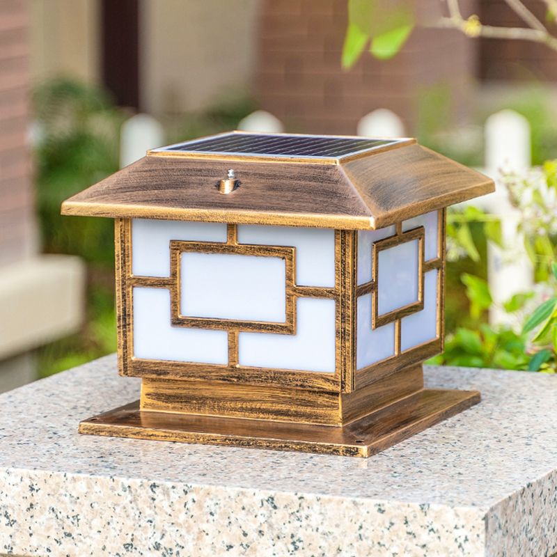 Rectangle Shape Metal Outdoor Light Modern Style 1-Light Solar Pillar Lamp