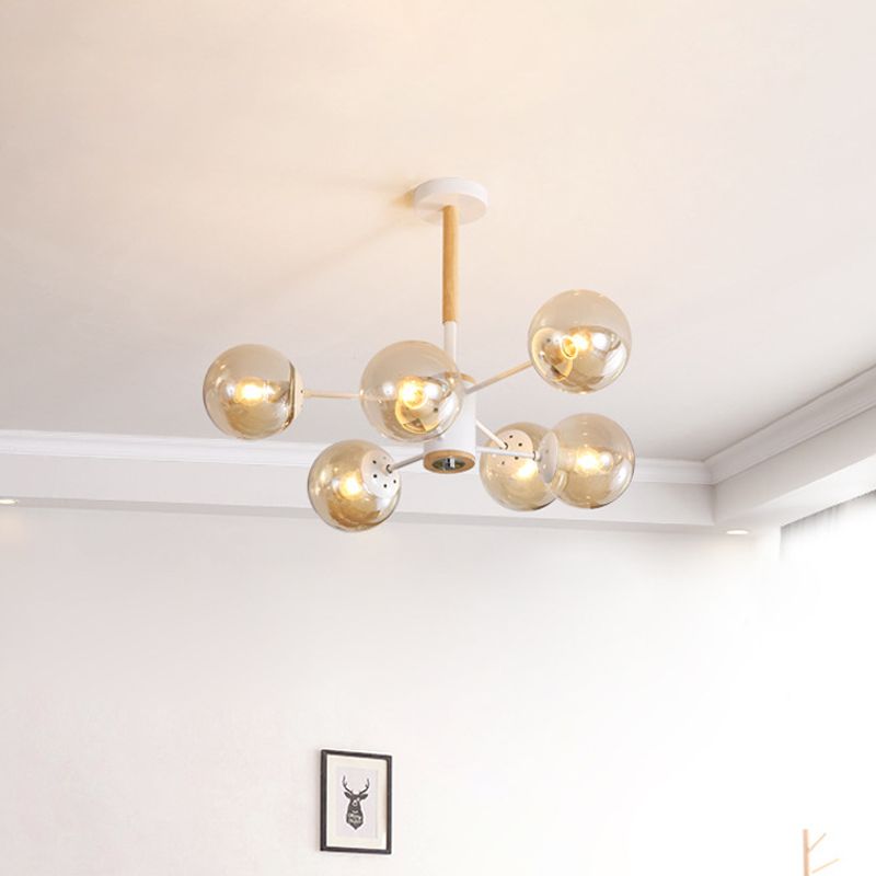 Weiß/blau/bernsteinglas kugelförmiger Schatten Anhänger Kronleuchter Post moderne 6/8/9 helle weiße Hanglampe