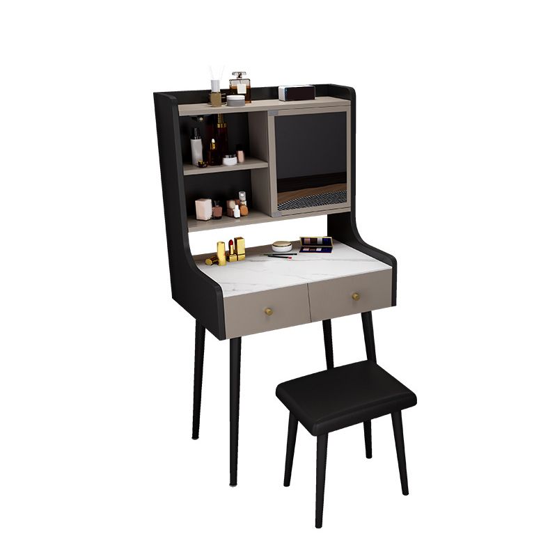 Two Piece Modern Mirrored Vanity Set Black/Grey Engineered Wood Dresser