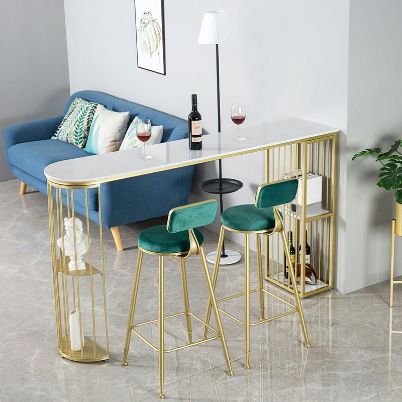 Marble Bar Table Double Pedestal Dining Table with Storage Shelves