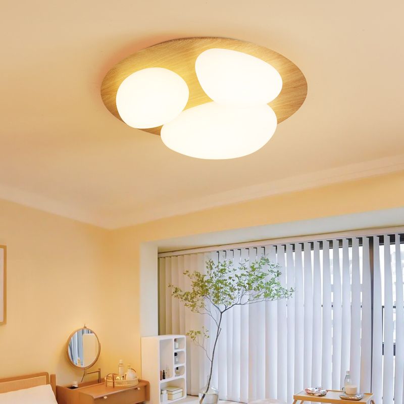 3-Lights Modern Style Flush Mount Wood Ceiling Light for Bedroom