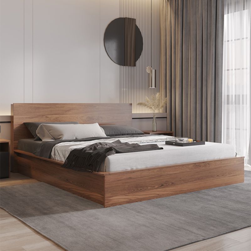 Brown Wood Platform Bed Frame with Headboard Panel Bed Lift Up Storage