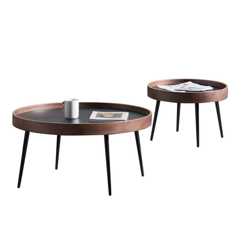 4 Legs Round Coffee Table Modern Wood Coffee Table in Brown/Black