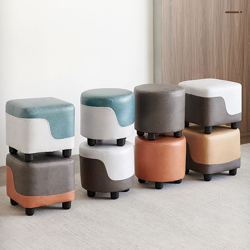 Modern Contrast Color Pouf Chair Round Cotton Stain Resistant Footstool Ottoman